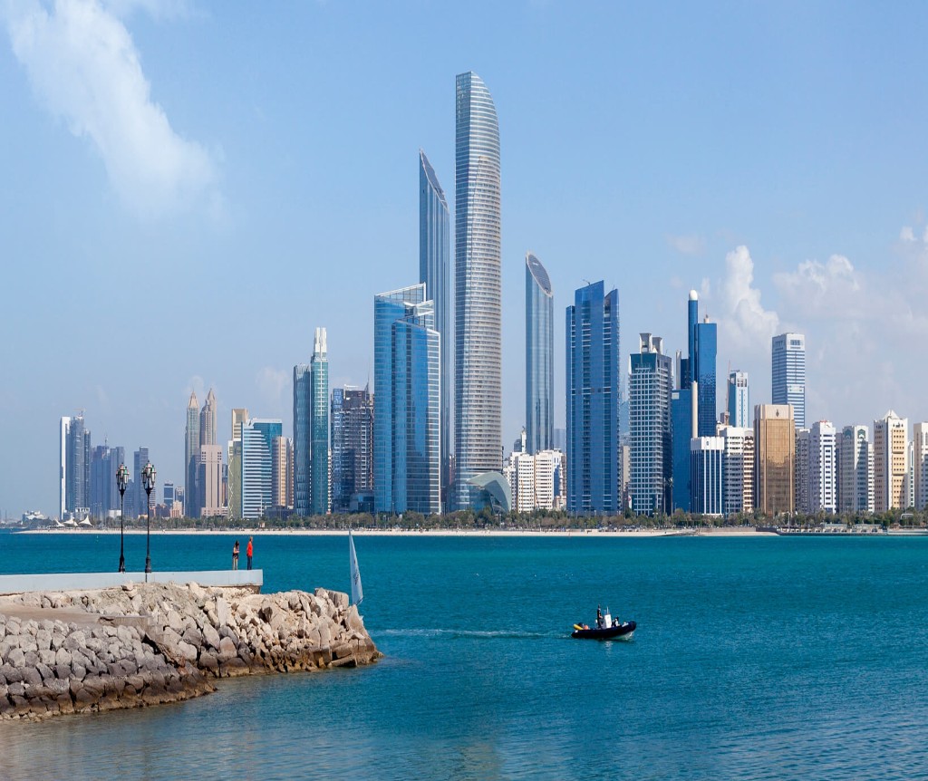 Abu Dhabi skyline viewed from across the waterfront